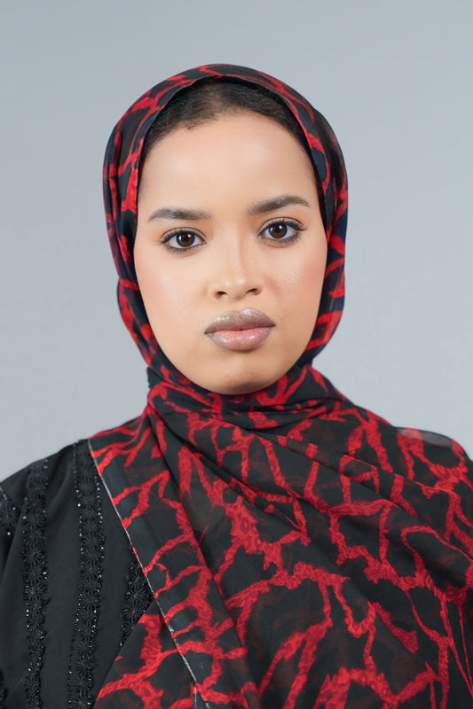 RED PRINTED SHIFON HIJABS