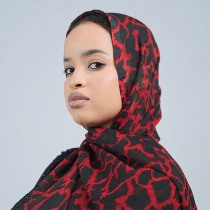 RED PRINTED SHIFON HIJABS